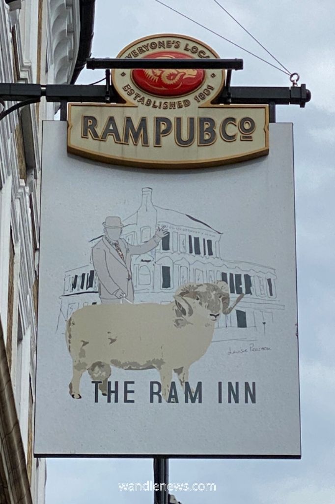 Sign at the front of the Ram Inn pub