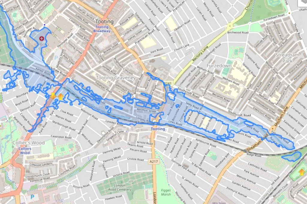 Map of River Graveney flooding