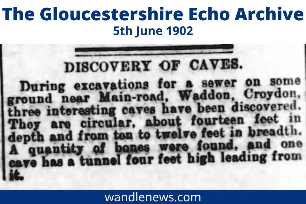 Newspaper clipping from 1902 regarding the discovery of Waddon Caves