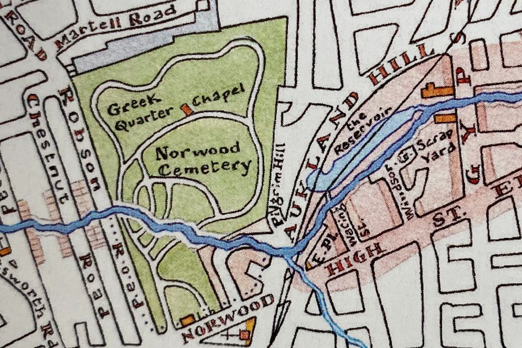 River effra map norwood cemetery