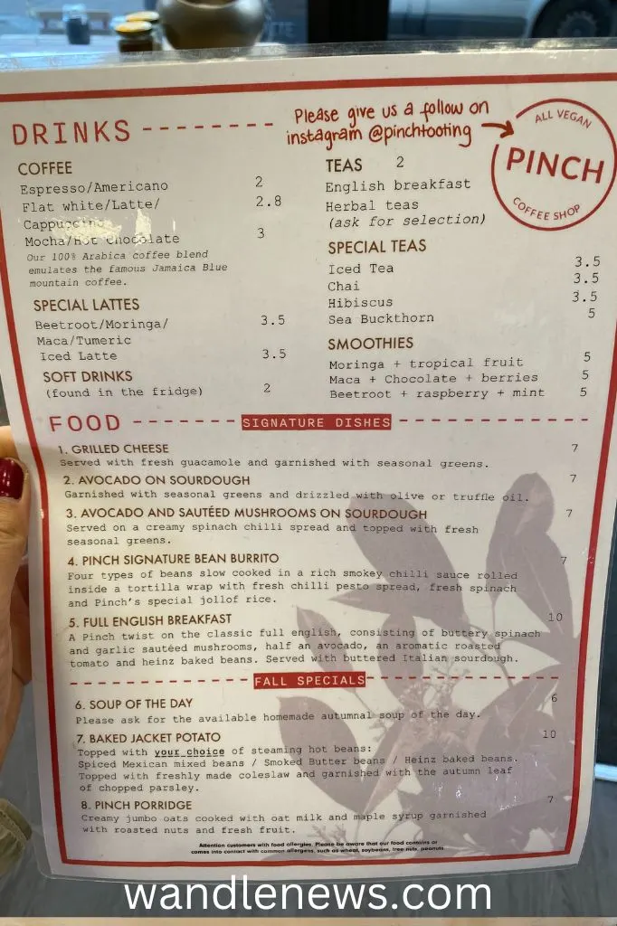 Pinch Cafe Menu