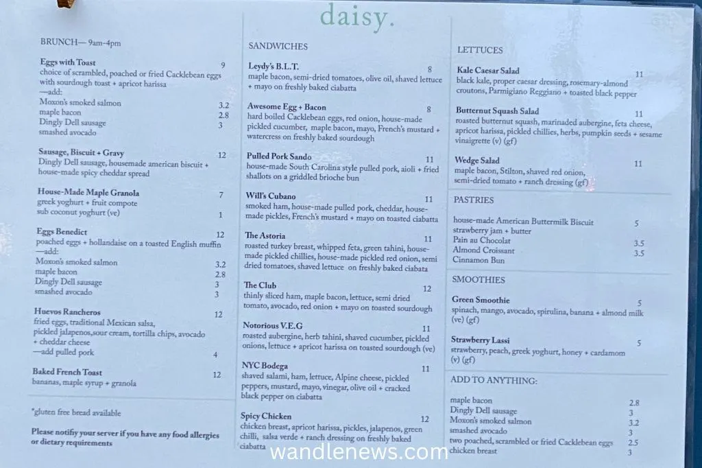 Daisy Balham menu