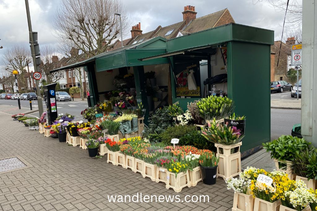 Flower stall outside Earlsfield Library