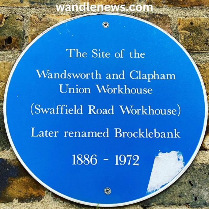 Blue plaque at the site of the old Swaffield Road Workhouse