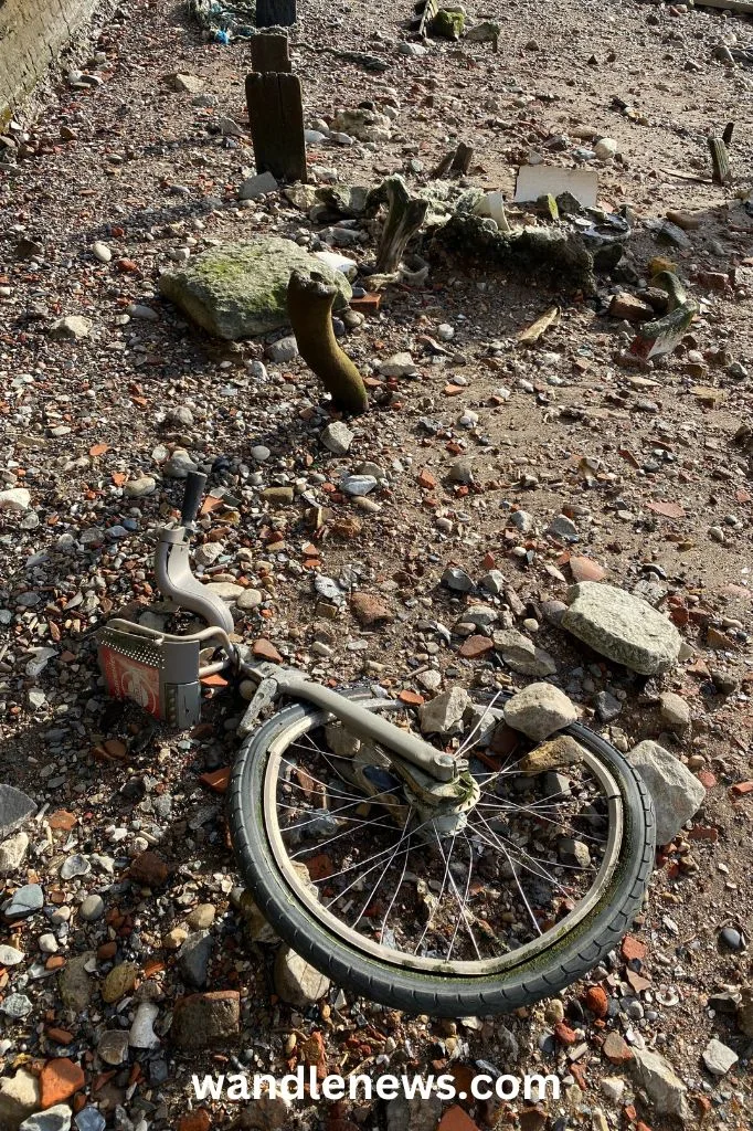 A bicycle found buried in the river bed