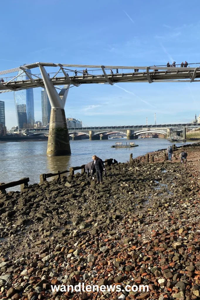 The north side of the river Thames under Millennium Bridge