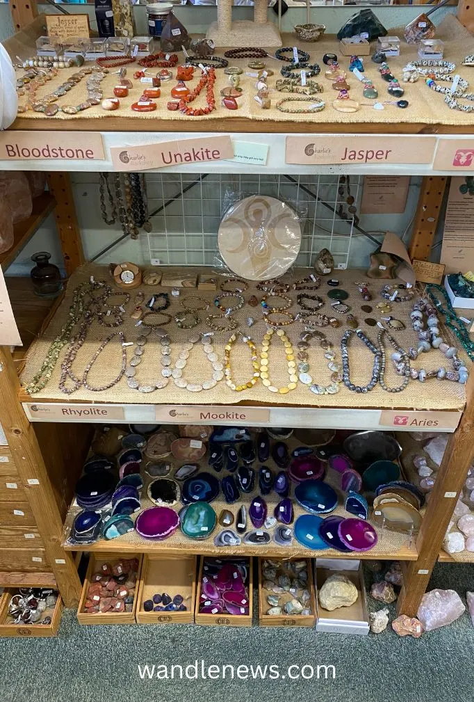 A display at the Merton Abbey Mills Crystal Shop