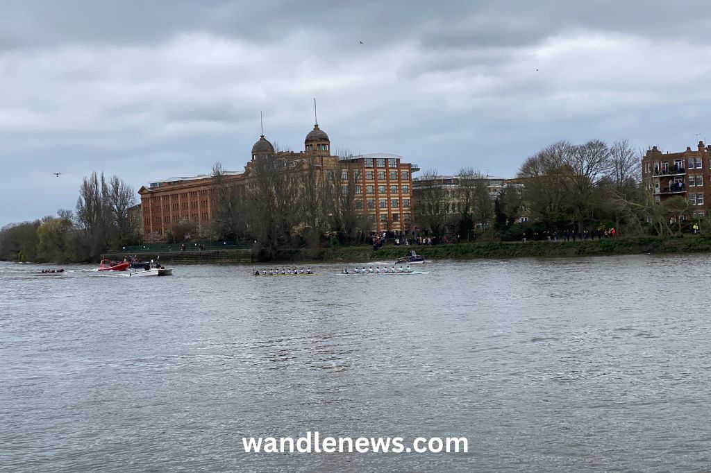 University Boat Race outside Harrods Furniture Depository