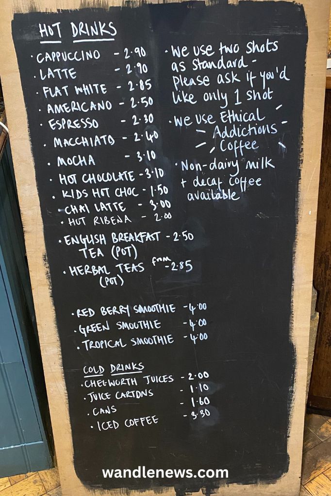 Drinks menu at the Home Cafe