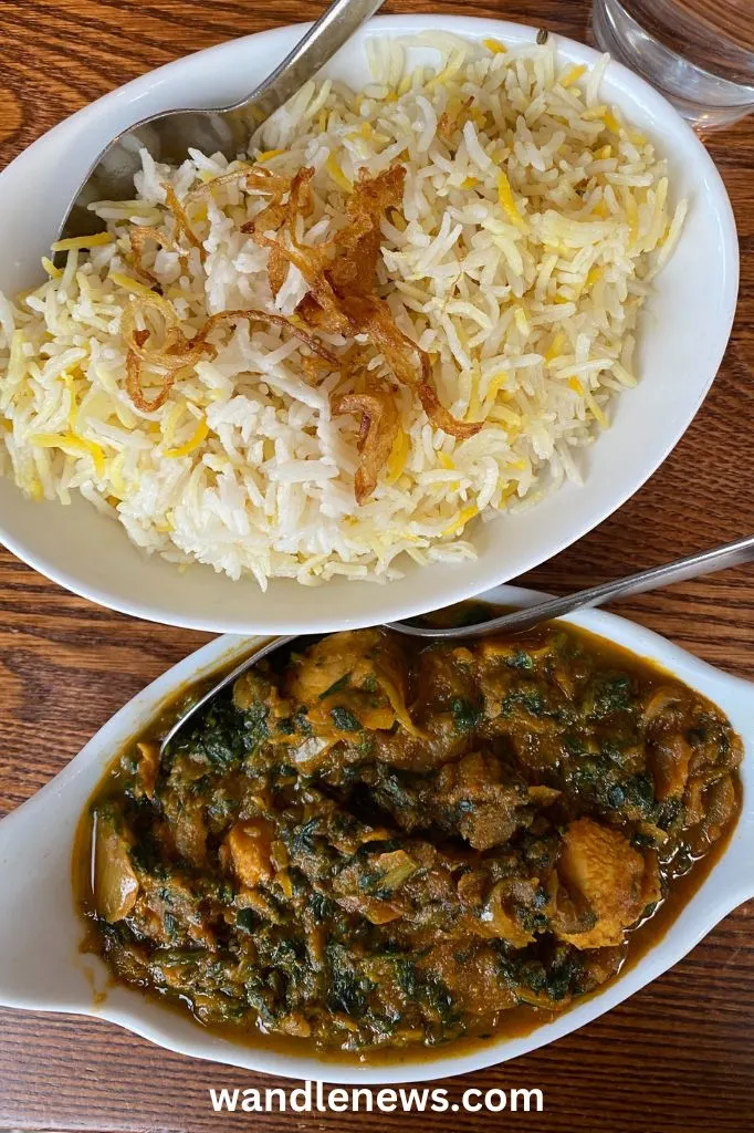 Chicken Sag and Pilau Rice at Vijaya Krishna