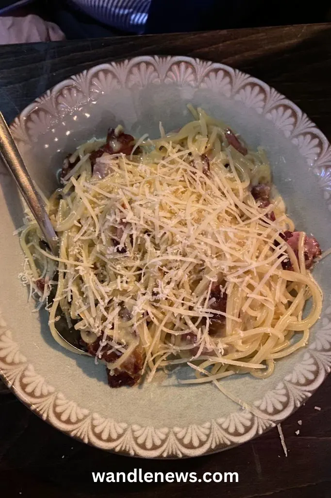 Spaghetti carbonara at 422 Cicchetti & Wine in Earlsfield