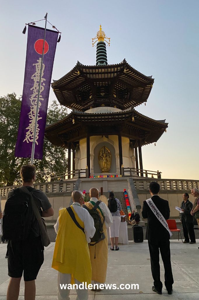 Ceremony in front of the London Peace Pagoda for Nagasaki Day