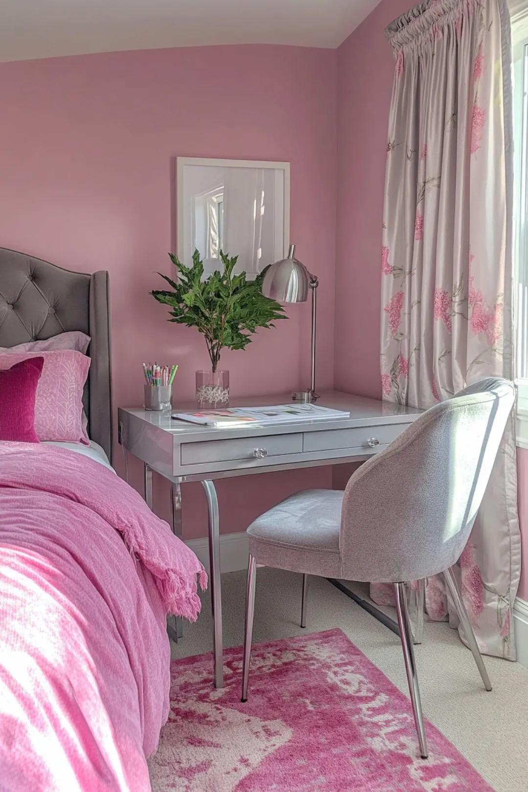 Thinking of adding pink to your bedroom? Explore our 23 stylish pink bedroom ideas for adults. From elegant and sophisticated to quirky and unique, there&rsquo;s a design to match every taste.  Cozy, aqua and, dusty, luxe, glam, bright, bohemian, dark, light, French country, blue and, blush, dusky,  modern, vintage, boho, minimalist, preppy, farmhouse, DIY.