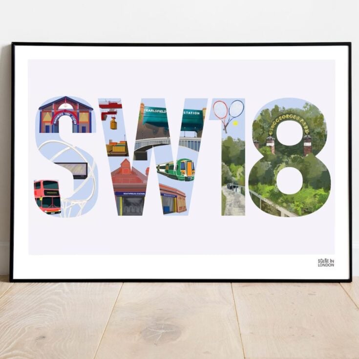 Image for SW18 Postcode Landmarks Print